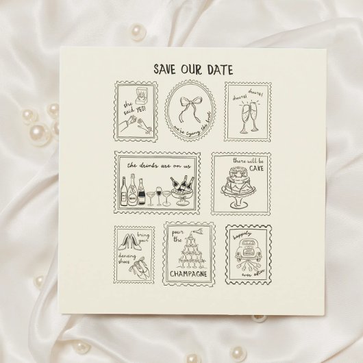手描きの郵便スタンプの結婚予定日カード セーブザデート