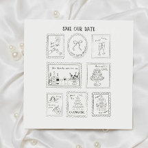 手描きの郵便スタンプの結婚予定日カード