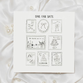 手描きの郵便スタンプの結婚予定日カード セーブザデート