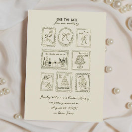 手描きの郵便スタンプの結婚予定日カード セーブザデート