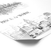 手描きの都市スカイライン | 黒と白の都市風景 フォトプリント            (角)