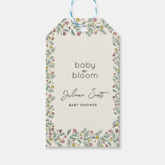手描きの野の花のベビーインブルームベビーシャワー  ギフトタグ (正面)