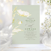 手描きの野の花 エレガントなセージの結婚式 箔招待状