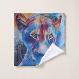 手描きの野生の猫の肖像画 ウォッシュタオル