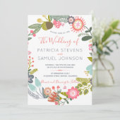 手描きの野生の花の草原のリースの結婚式 招待状 (スタンド正面)