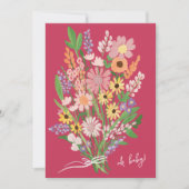 手描きの野生の花 カスタム ピンク ベビーシャワー 招待状 (正面)