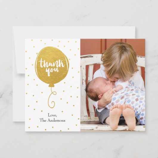 手描きの金気球は写真感謝していしています サンキューカード (正面)