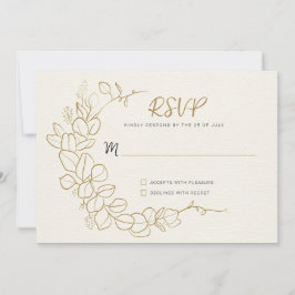 手描きの金箔の葉のフレーム　出欠返信 招待状