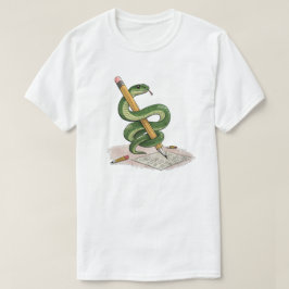 手描きの鉛筆に巻きつく漫画の蛇 Tシャツ