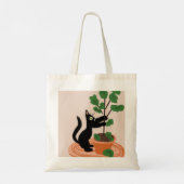 手描きの鉢植えのイチジクの木と面白い猫 トートバッグ (裏面)