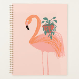 手描きの鉢植えの植物を持つトロピカルフラミンゴ プランナー手帳