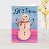 手描きの雪だるまのホリデーグリーティング カード (黄色い花)