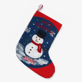 手描きの雪だるま 名前入れ可能  スモールクリスマスストッキング (正面 (吊り時))