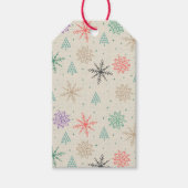 手描きの雪の結晶とクリスマスツリーのマルチカラー ギフトタグ (正面)