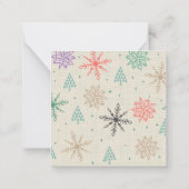 手描きの雪の結晶とクリスマスツリー マルチカラー ノートカード (裏面)