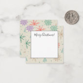 手描きの雪の結晶とクリスマスツリー マルチカラー ノートカード (正面/裏面インサイチュ)