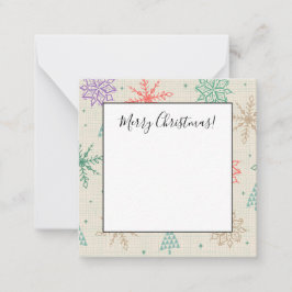 手描きの雪の結晶とクリスマスツリー マルチカラー ノートカード