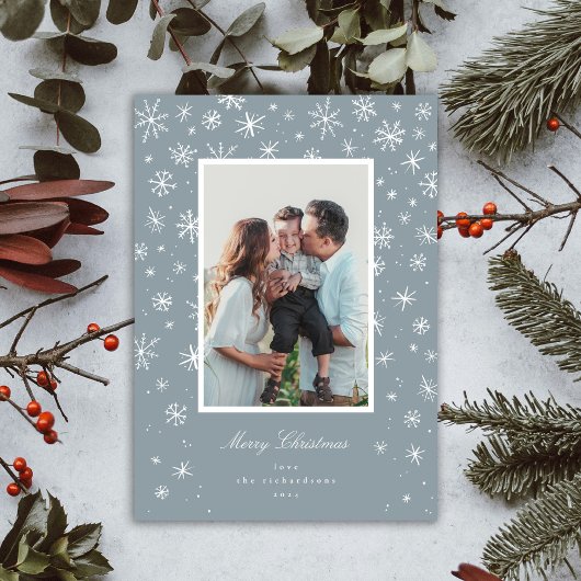 手描きの雪の結晶のホリデーカード シーズンカード