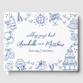 手描きの青いウィスキカルな結婚式 ゲストブック (正面)
