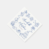 手描きの青いウィスキカルな結婚式 スタンダードカクテルナプキン (角)
