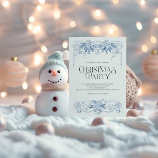 手描きの青いクリスマスパーティー招待状 シーズンカード