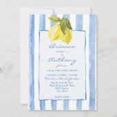 手描きの青いストライプにレモン イタリアンウェディング 招待状 (正面)