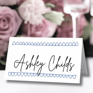 手描きの青いファンタジックな名前の結婚式 プレイスカード