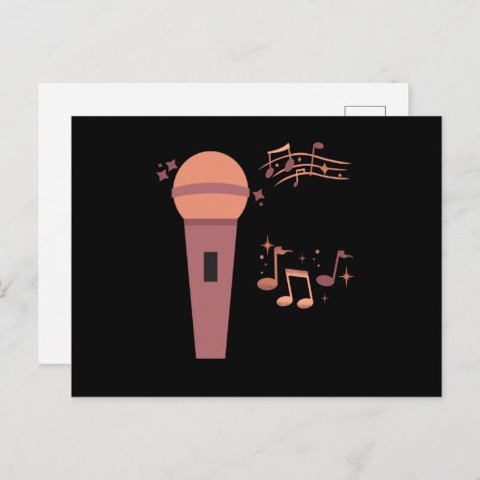 手描きの青いマイクの音符 ポストカード (正面/裏面)
