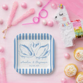 手描きの青い双子のスワン ウェディング ナップキン おとぎ話のようなロマンチックな結婚式 ペーパープレート (パーティー)