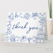 手描きの青い幻想的なブライダルシャワー サンキューカード (正面)