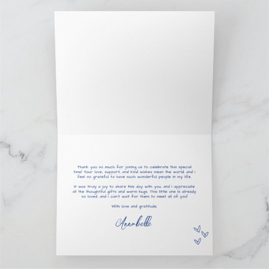手描きの青い幻想的なブライダルシャワー サンキューカード (内部)