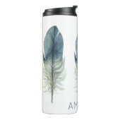 手描きの青い灰色の水彩のフェザー タンブラー (回転左)