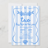 手描きの青い魚のカップル シャワーパーティー 招待状 (正面)