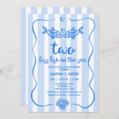 手描きの青い魚のカップル シャワーパーティー 招待状 (正面/裏面)
