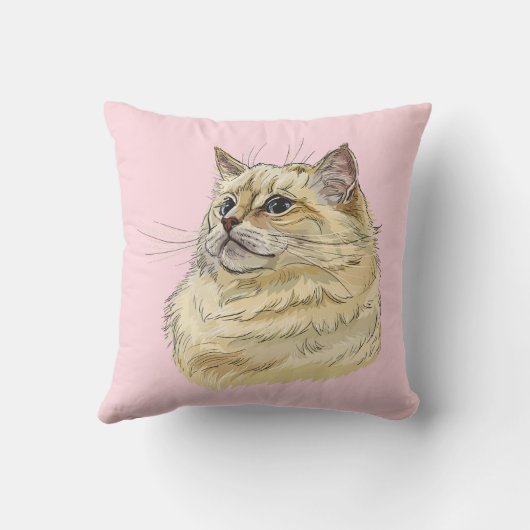 手描きの面白いふわふわラグドール猫 クッション (裏面)