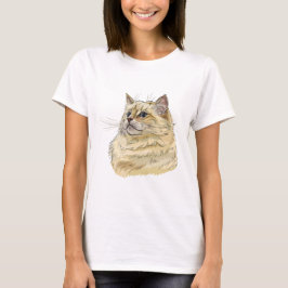 手描きの面白いふわふわラグドール猫 Tシャツ