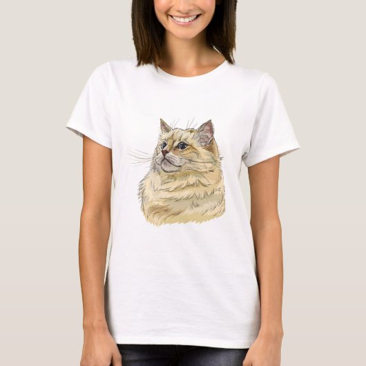 手描きの面白いふわふわラグドール猫 Tシャツ (正面)