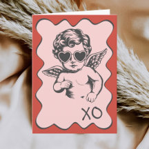 手描きの面白いロマンチックなキューピッドのXOバレンタインデー