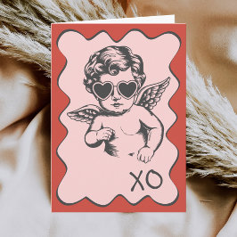 手描きの面白いロマンチックなキューピッドのXOバレンタインデー シーズンカード