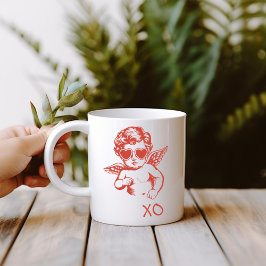 手描きの面白いロマンチックなキューピッド XO バレンタインデー マグカップ