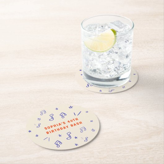 手描きの音楽ノートイラスト 40歳の誕生日 ラウンドペーパーコースター (インサイチュ)