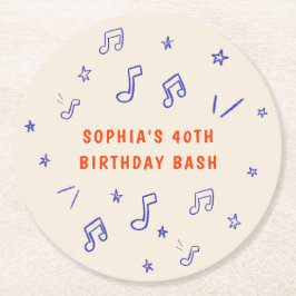 手描きの音楽ノートイラスト 40歳の誕生日 ラウンドペーパーコースター