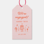 手描きの風変わりで楽しいレトロな婚約パーティー ギフトタグ (正面)