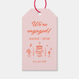 手描きの風変わりで楽しいレトロな婚約パーティー ギフトタグ