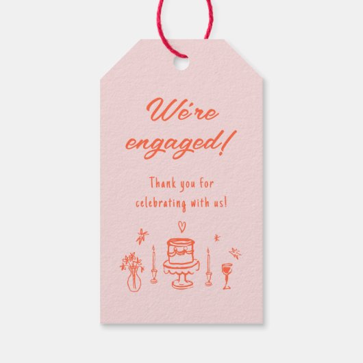 手描きの風変わりで楽しいレトロな婚約パーティー ギフトタグ (裏面)