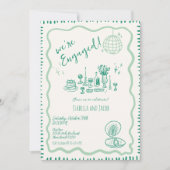 手描きの風変わりなウェーブエンゲージメントパーティー 招待状 (正面)