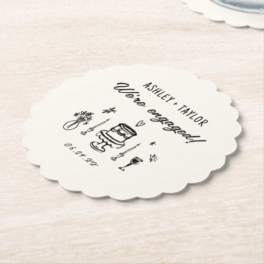 手描きの風変わりなエンゲージメントパーティー ペーパーコースター (アングル)