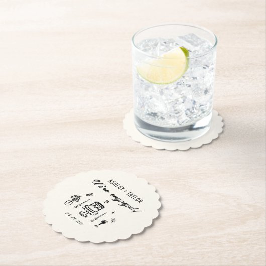 手描きの風変わりなエンゲージメントパーティー ペーパーコースター (インサイチュ)