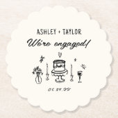 手描きの風変わりなエンゲージメントパーティー ペーパーコースター (正面)