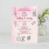手描きの風変わりな結婚式のリハーサルディナー 招待状 (スタンド正面)